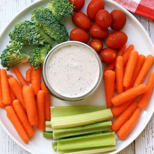 Ranch dressing served with fresh-cut vegetables.