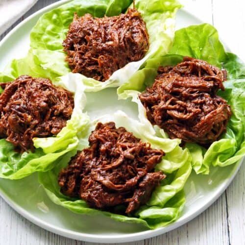 Pulled beef served in lettuce cups.