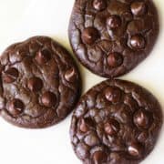 Keto chocolate cookies on a white plate.