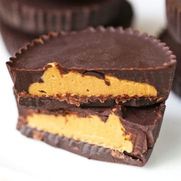 Keto peanut butter cups served on a white plate.