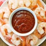 Keto cocktail sauce served with shrimp.