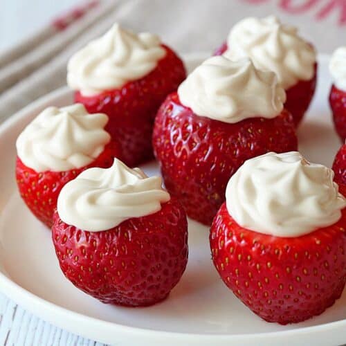 Cheesecake stuffed strawberries.