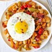Turkey hash topped with a fried egg.