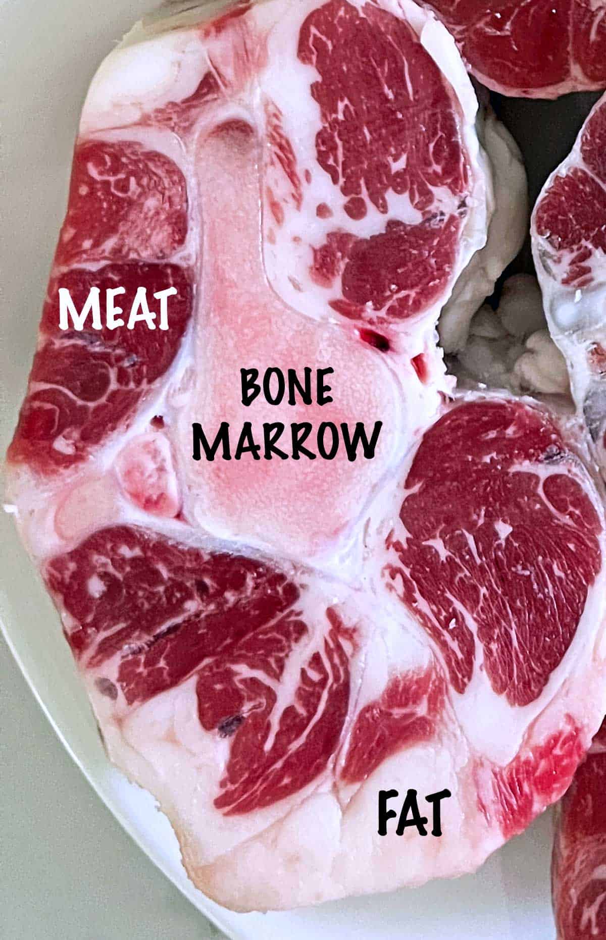 The parts of an oxtail: marrow, meat, and fat.