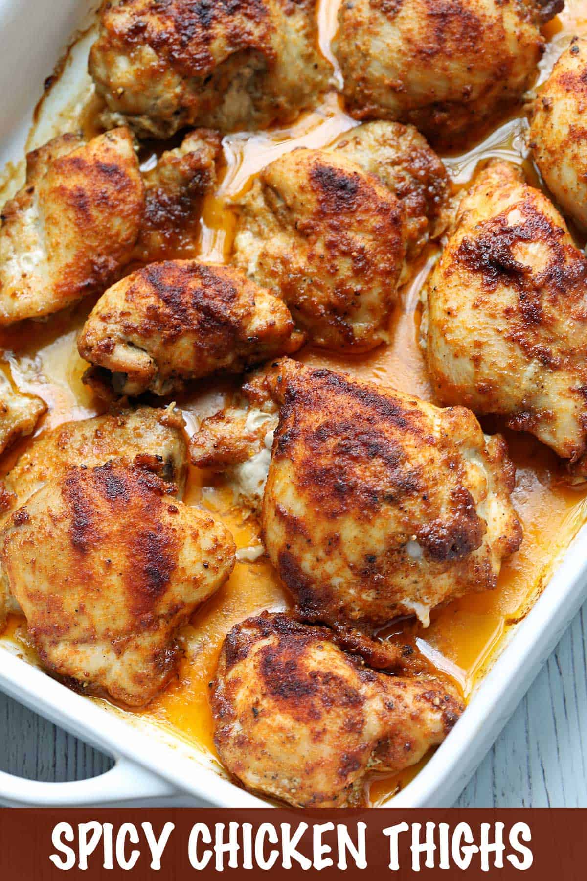 Baked boneless skinless chicken thighs in a baking dish