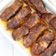 Country-style ribs served in a baking dish.