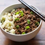 Korean ground beef served in a bowl with chopsticks.