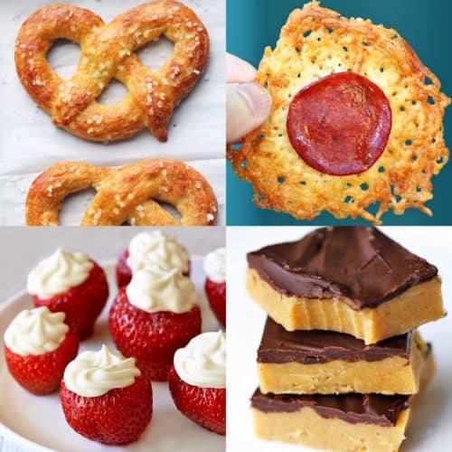 A collage of four keto snacks.
