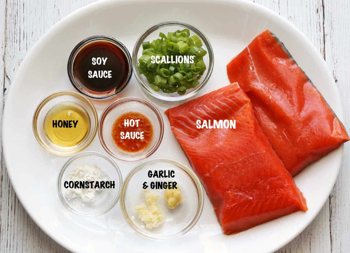 The ingredients needed for making Asian salmon. 