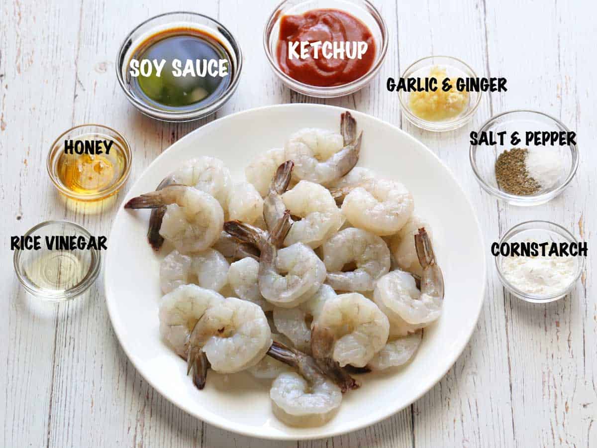 The ingredients needed to make sesame shrimp. 