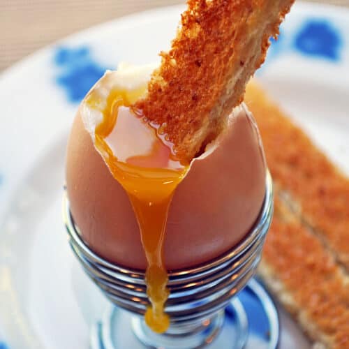 Bread dipped into a soft-boiled egg.