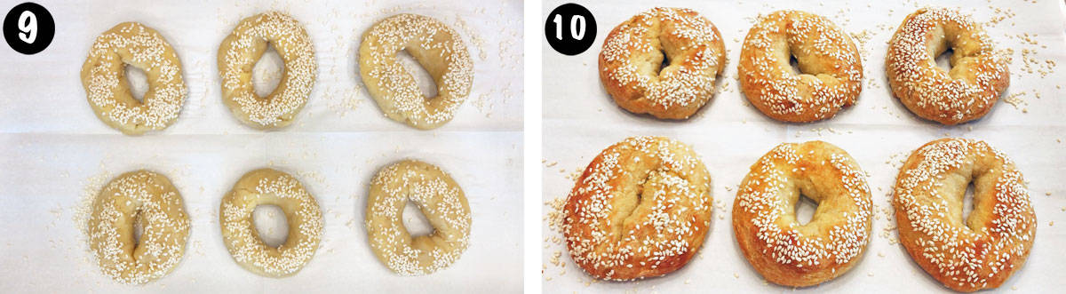 A photo collage showing steps 9-10 for making keto bagels.