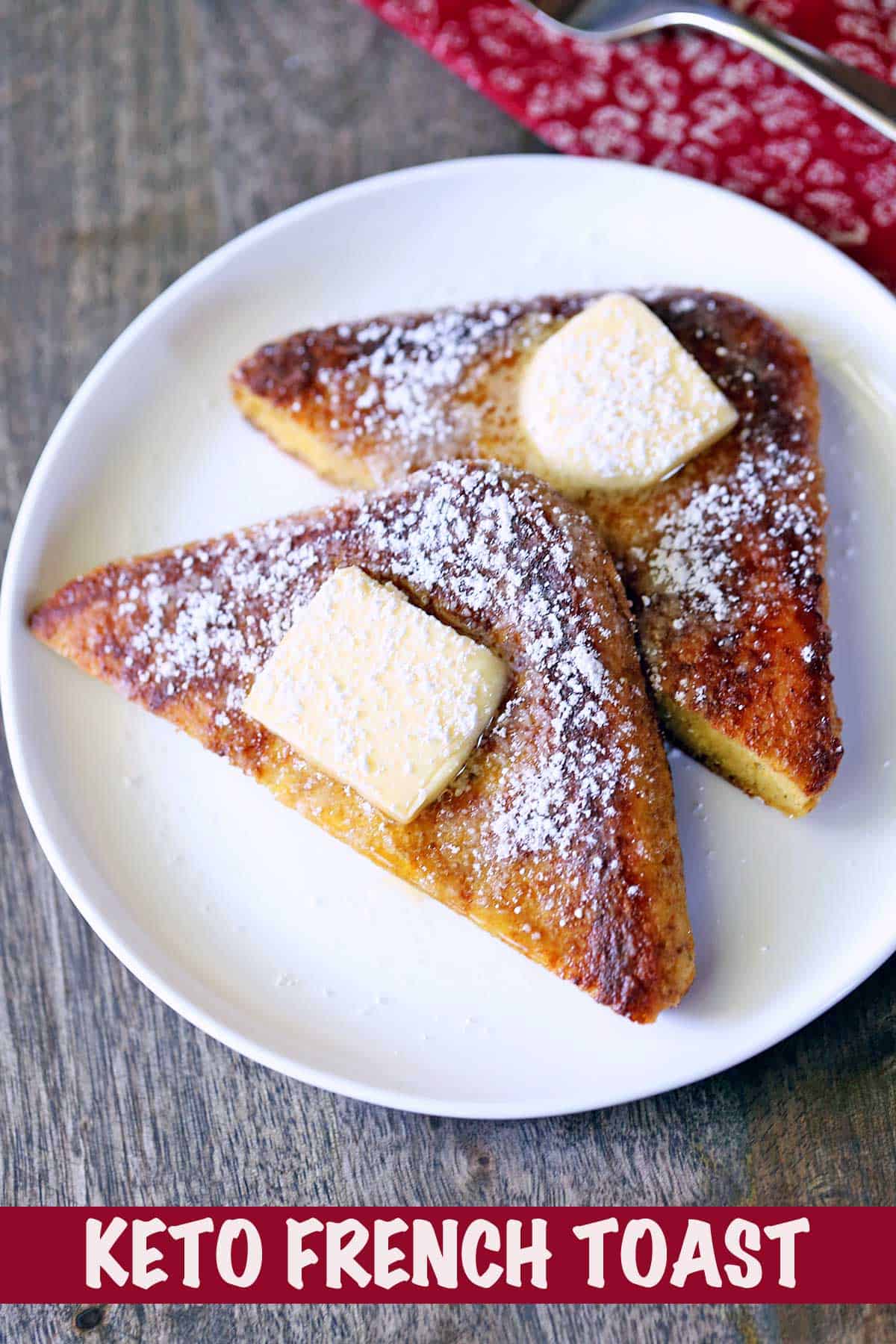 Keto French toast served on a white plate.