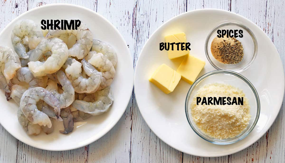 The ingredients needed to make shrimp parmesan. 