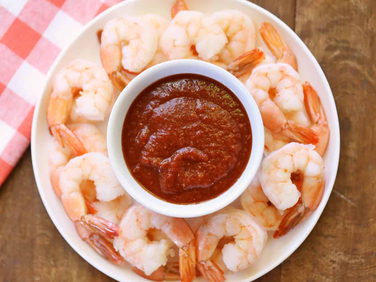 Keto cocktail sauce served with shrimp. 