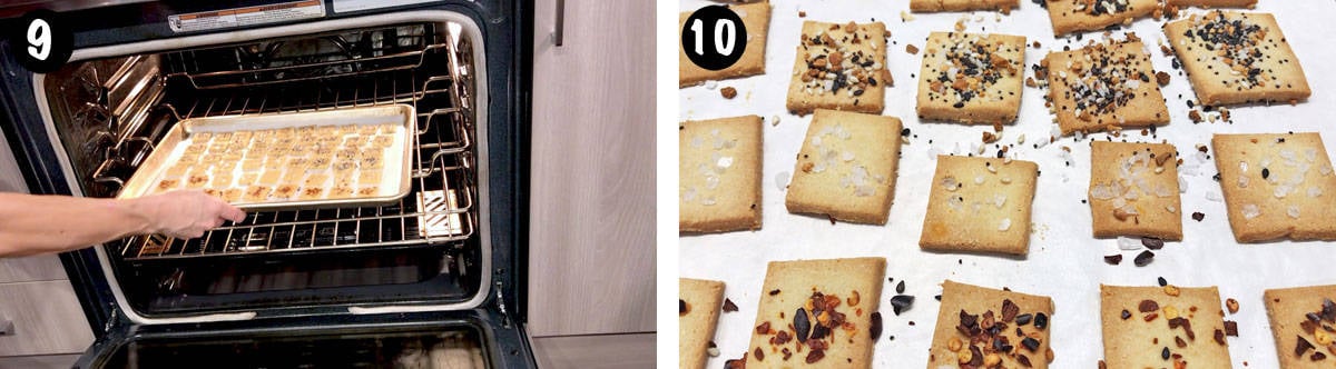 A photo collage showing steps 9-10 for making keto crackers. 