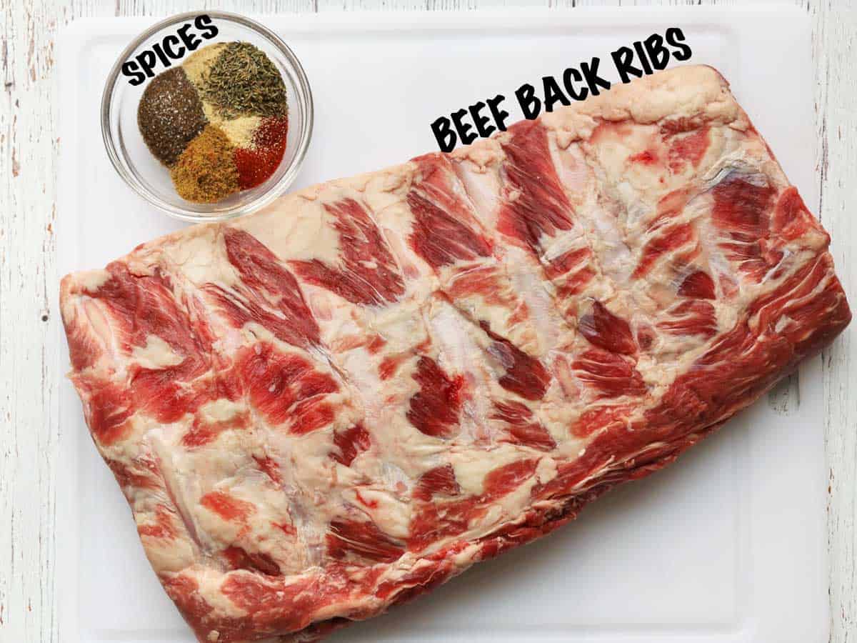 The ingredients needed to cook beef ribs in the slow cooker.