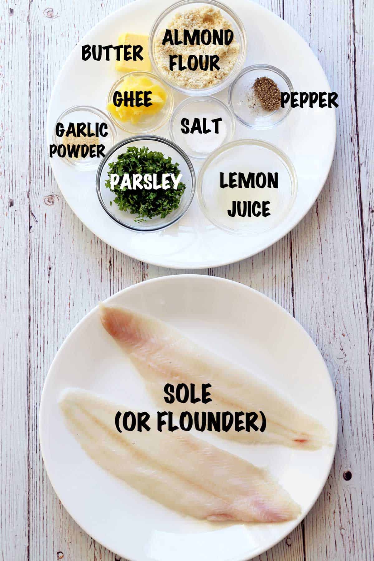 The ingredients needed to make sole meunière. 