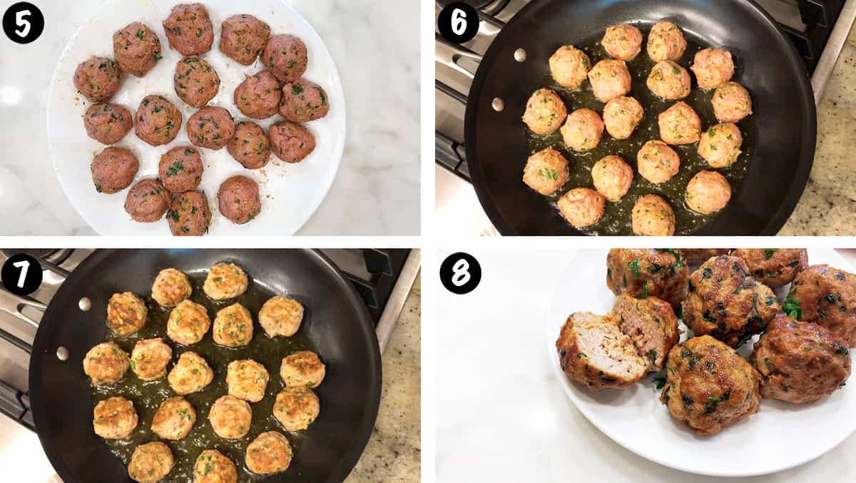 A photo collage showing steps 5-8 for making turkey meatballs. 