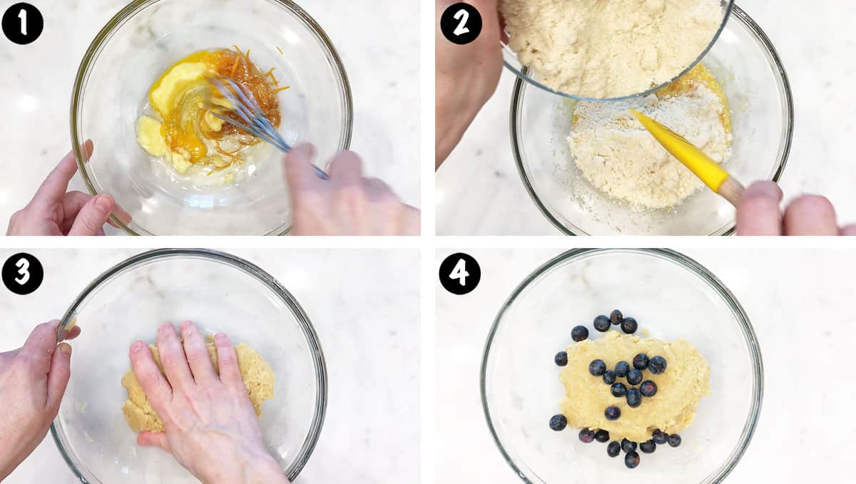 A photo collage showing steps 1-4 for making keto scones. 