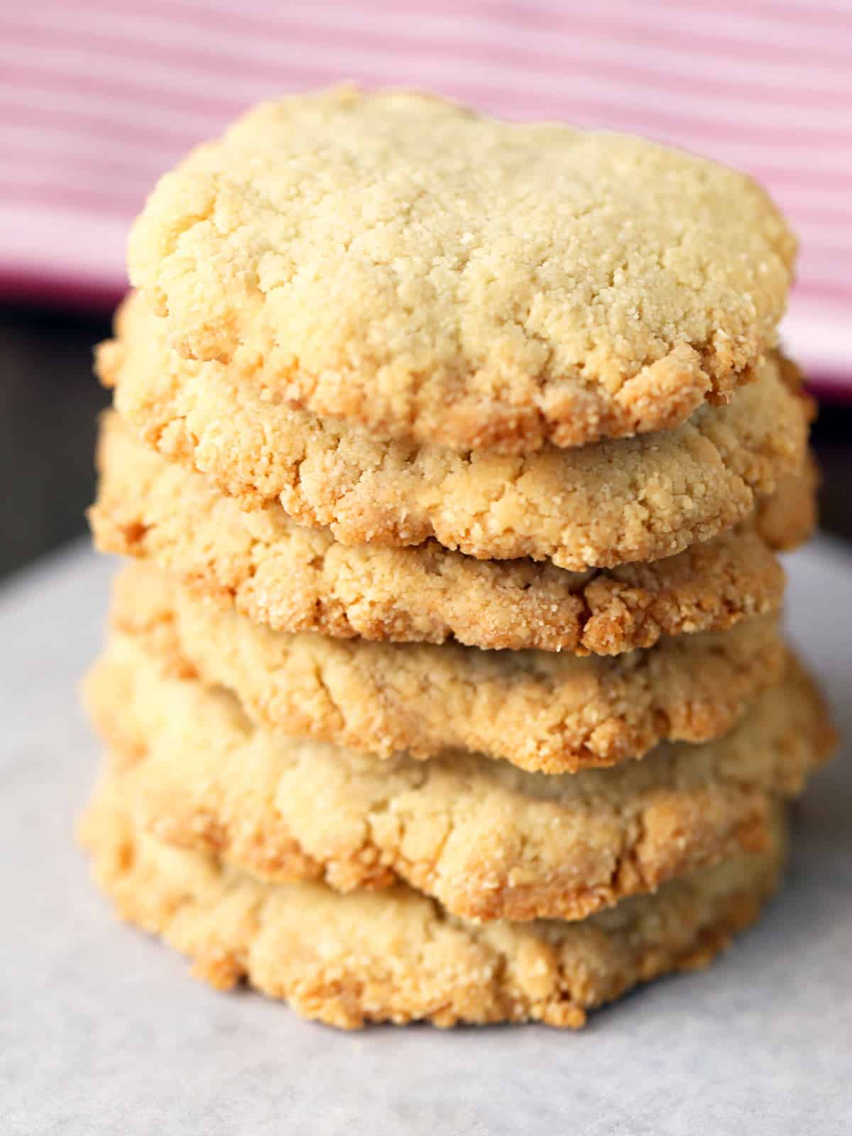 A stack of six shortbread cookies. 