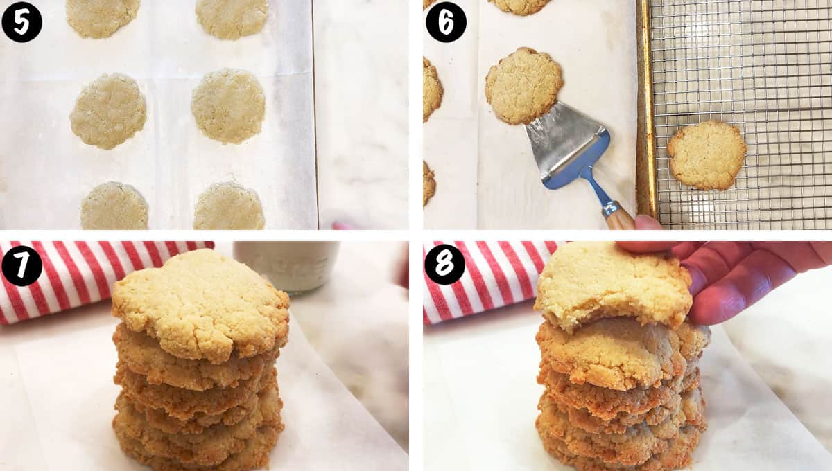 A photo collage showing steps 5-8 for making keto shortbread cookies. 