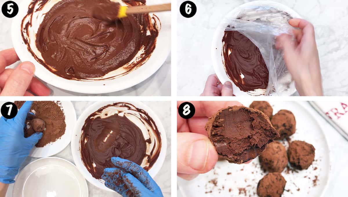 A photo collage showing steps 5-8 for making keto truffles. 