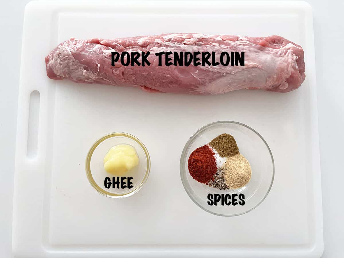 The ingredients needed for pan-searing pork medallions. 