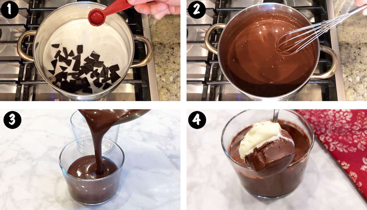 A four-photo collage showing the steps for making a keto pudding. 