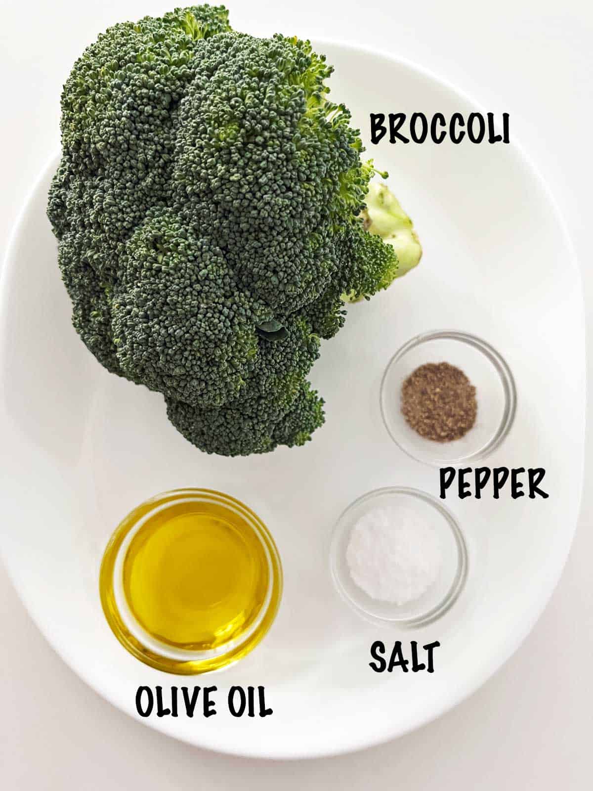 The ingredients needed for oven-roasting broccoli. 