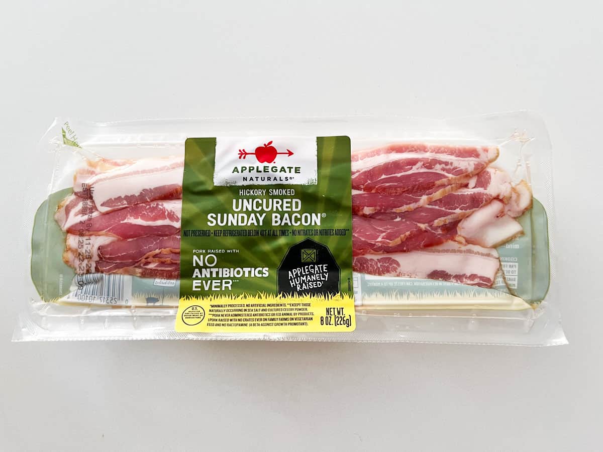 An 8-ounce package of bacon. 