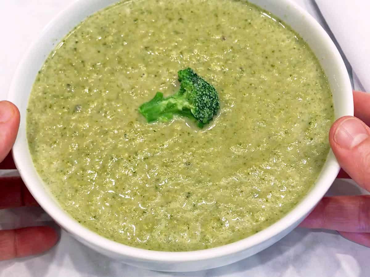 Broccoli soup blended in immersion blender. 