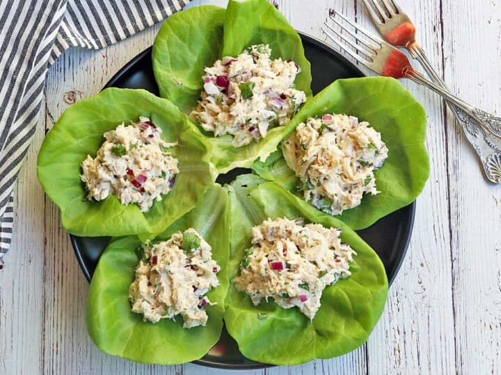 Crab salad is served in lettuce cups.