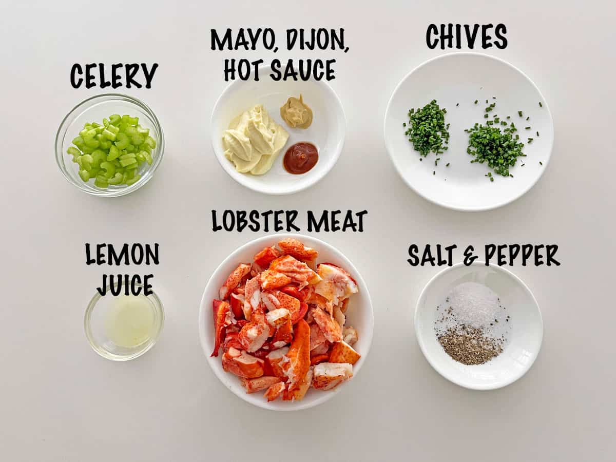 The ingredients needed to make lobster salad. 