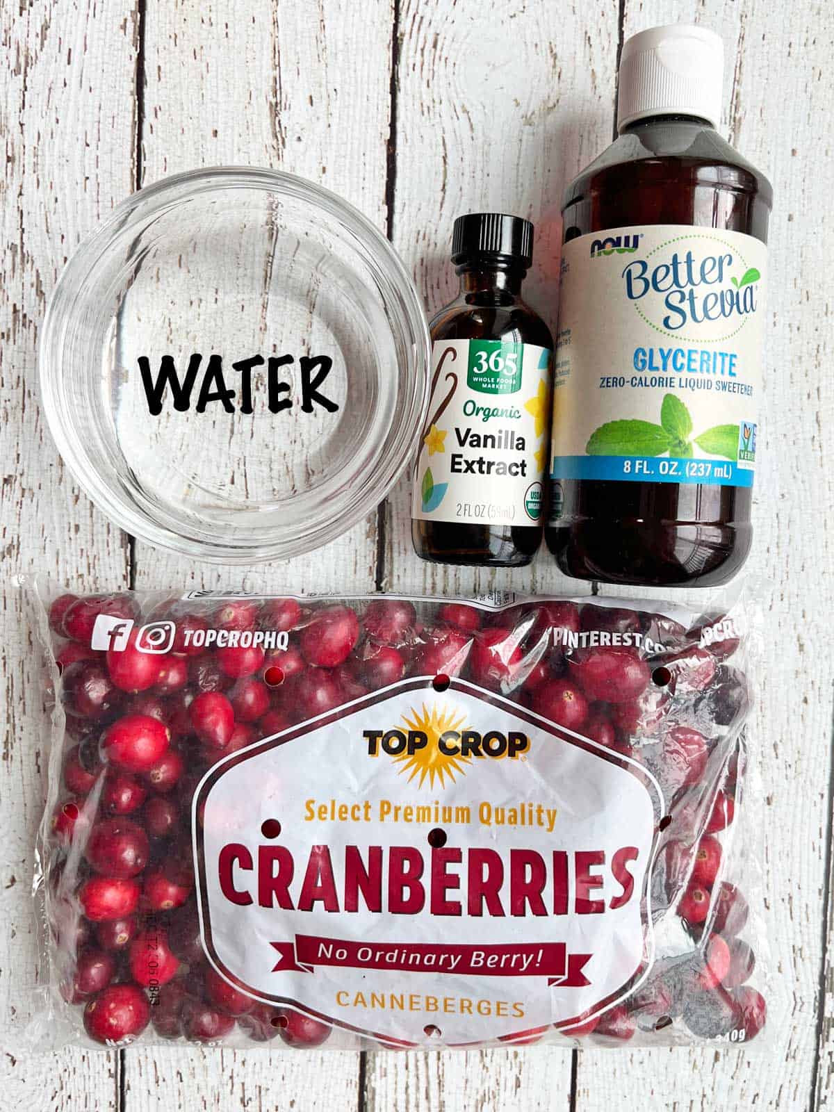 The ingredients needed to make a keto cranberry sauce. 