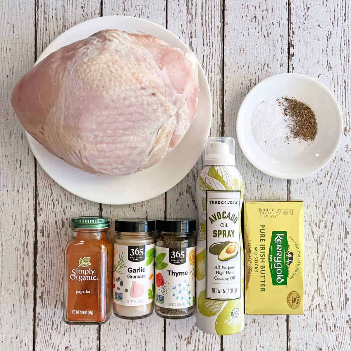 The ingredients needed to roast a turkey breast. 