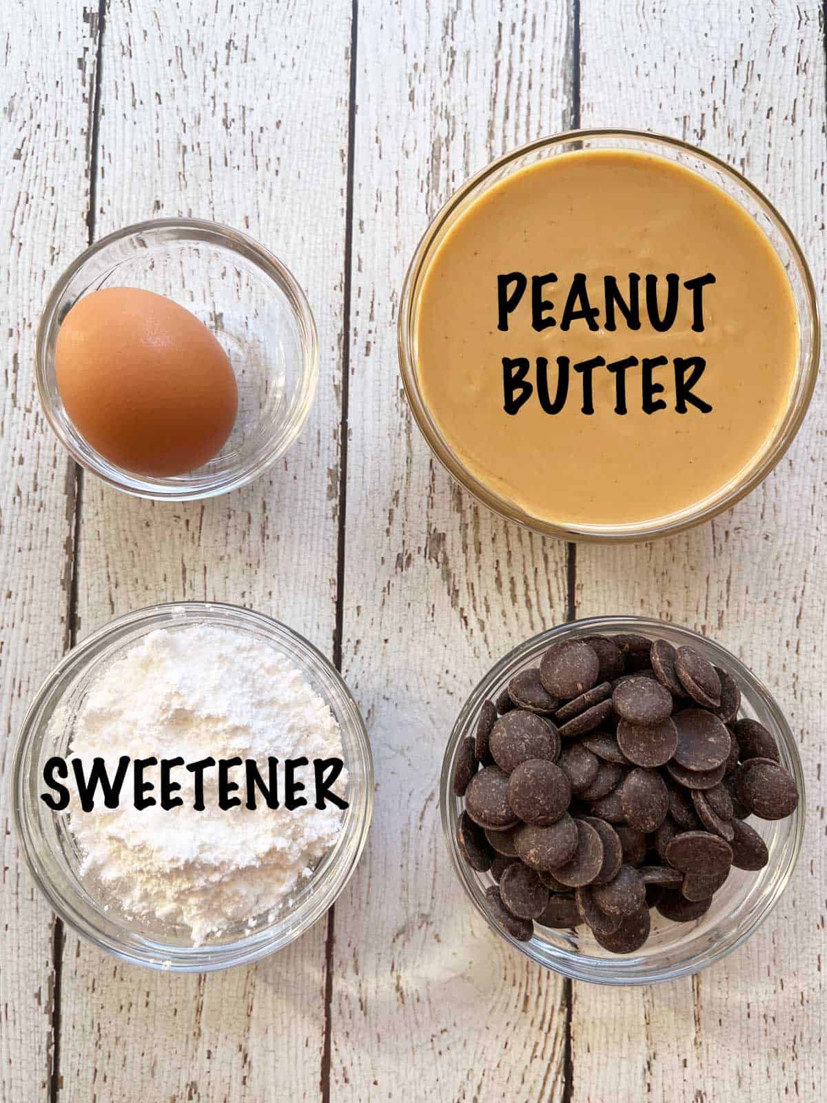 The ingredients needed to make keto peanut butter cookies. 