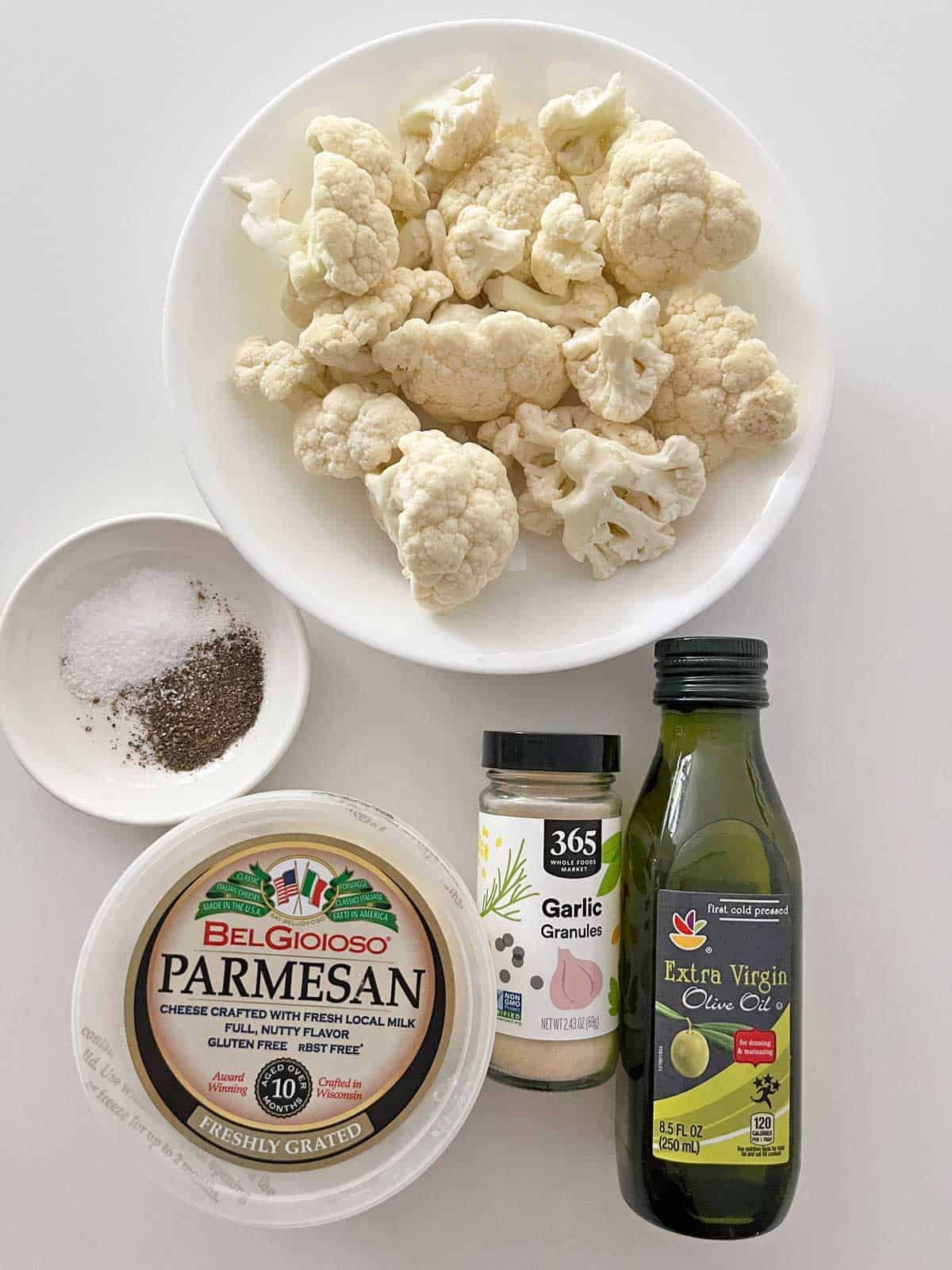 The ingredients needed to make roasted cauliflower. 