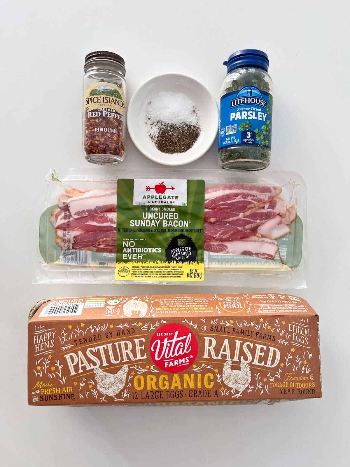 The ingredients needed to make bacon egg cups. 