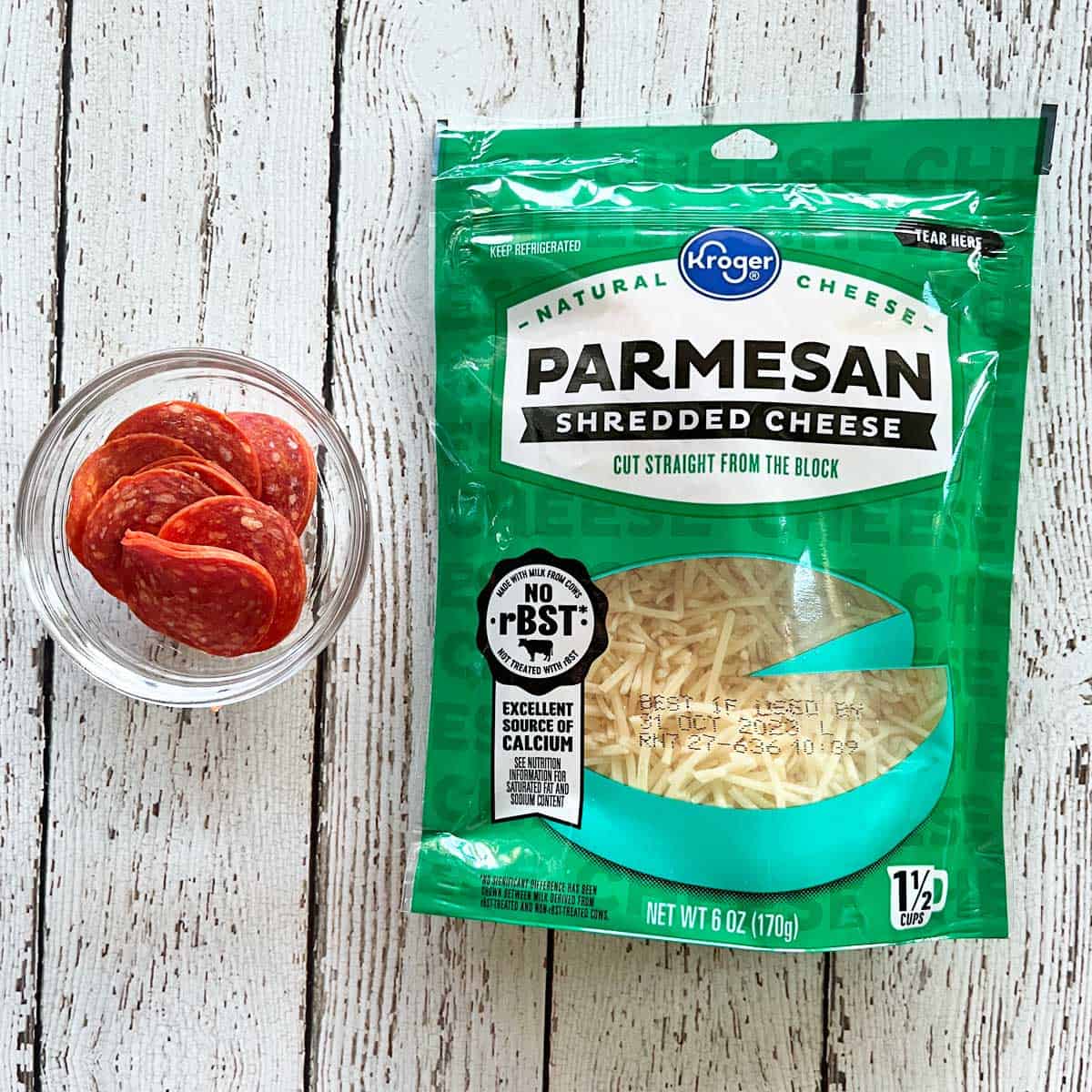 The ingredients needed to make parmesan crisps.