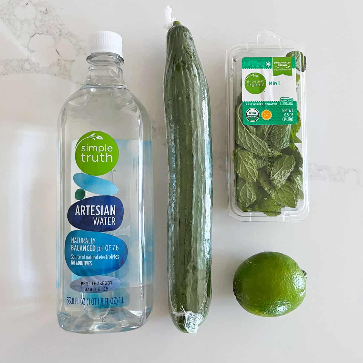 The ingredients needed to make cucumber water. 