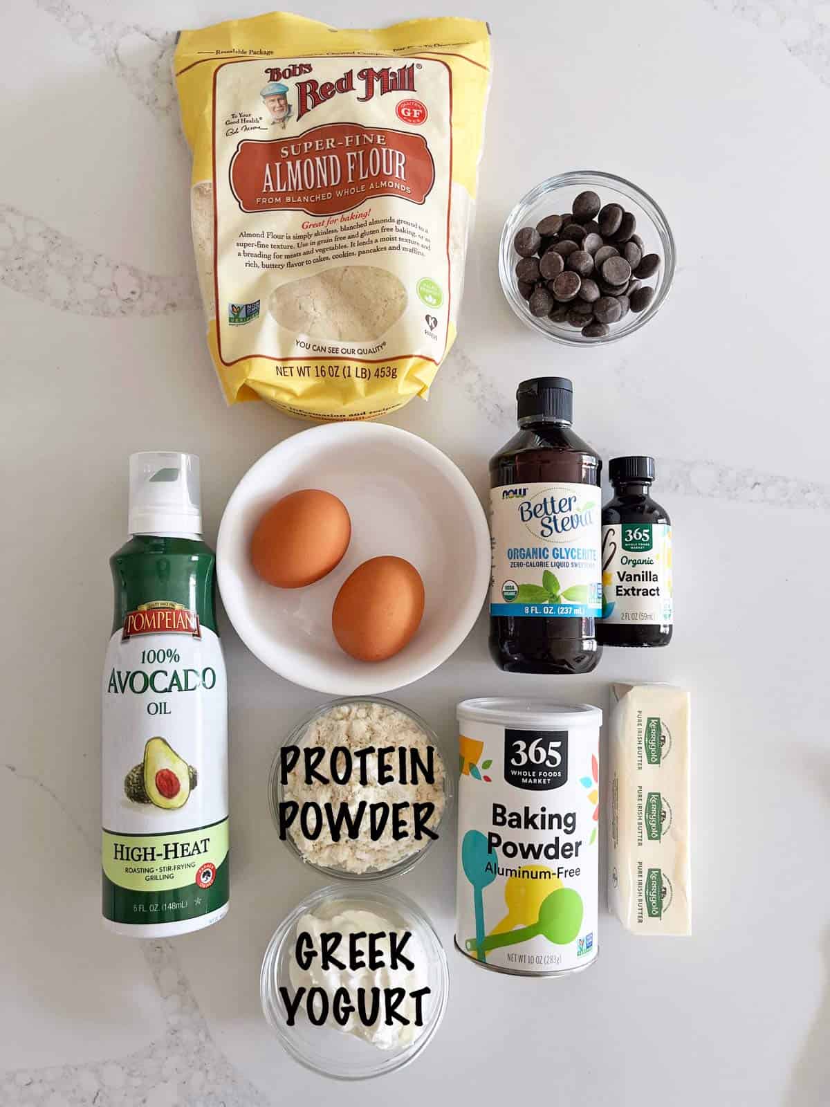 The ingredients needed to bake protein muffins. 
