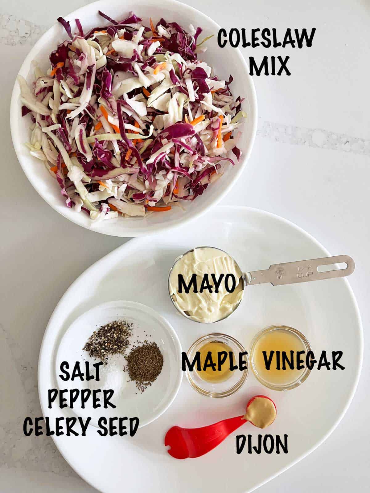 The ingredients needed for making homemade coleslaw. 