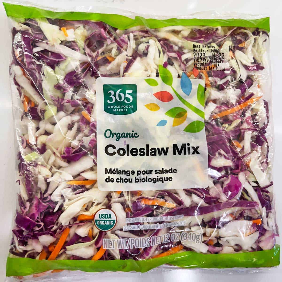 A bag of coleslaw mix from Whole Foods Market. 