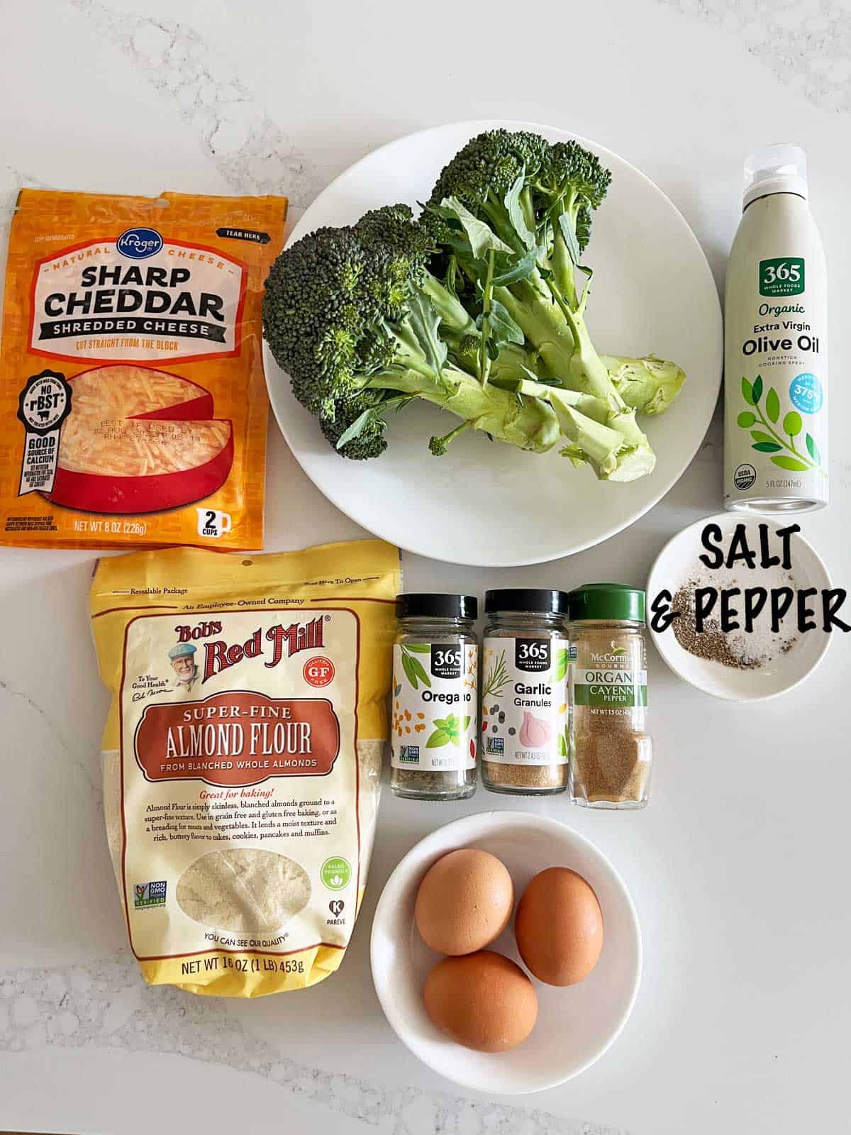 The ingredients needed to make broccoli tots. 