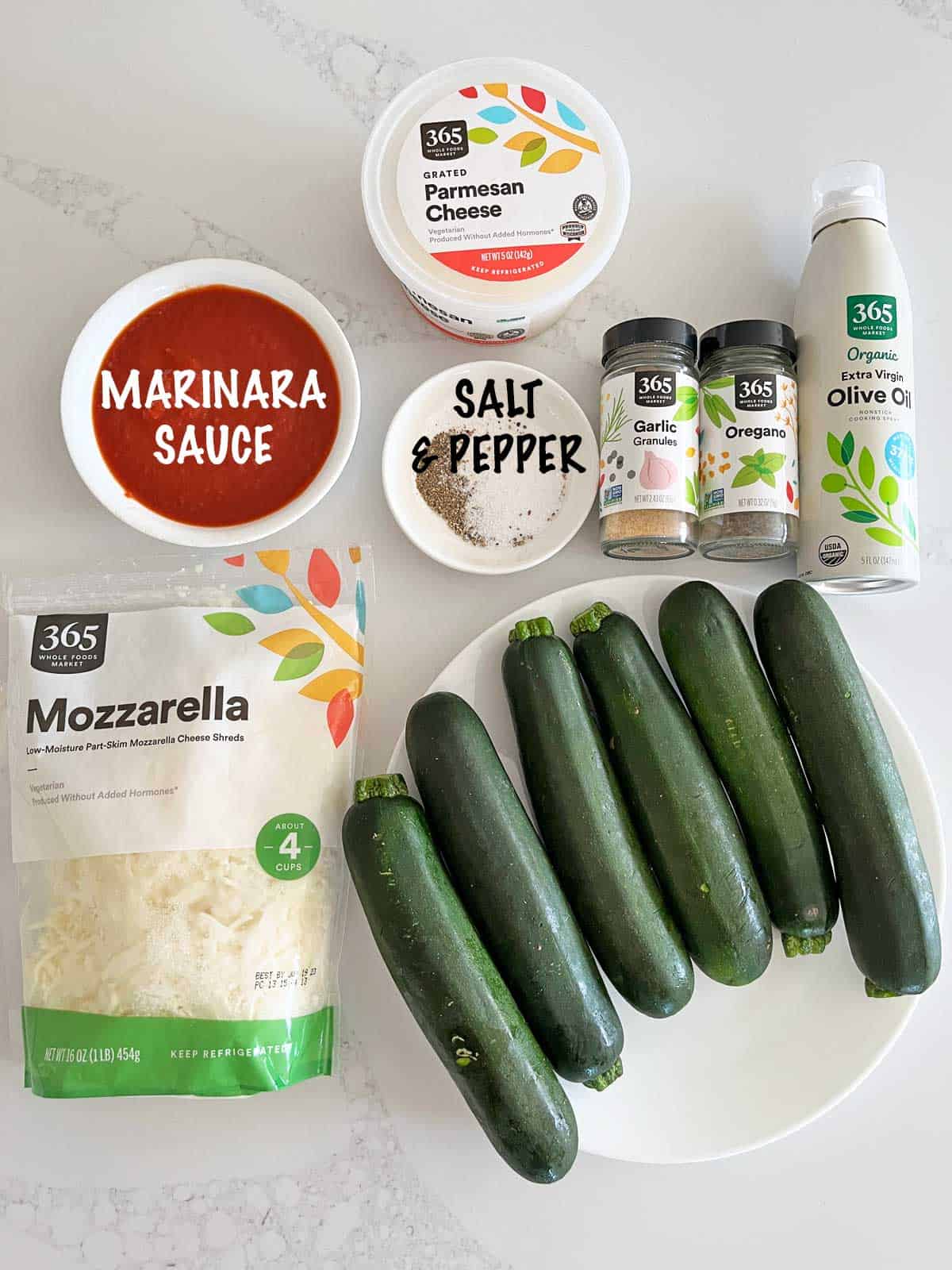 The ingredients needed to make a zucchini casserole. 