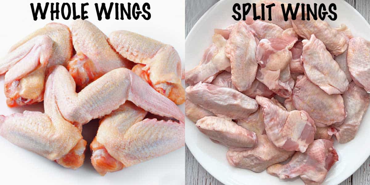 A two-photo collage comparing whole wings to split wings. 