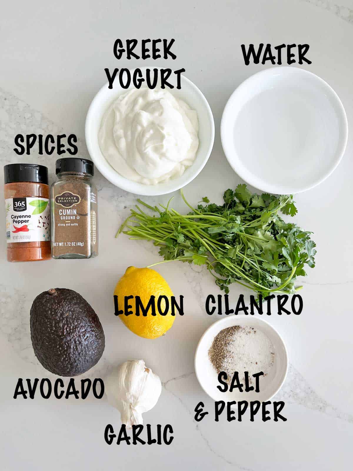 The ingredients needed to make avocado soup. 