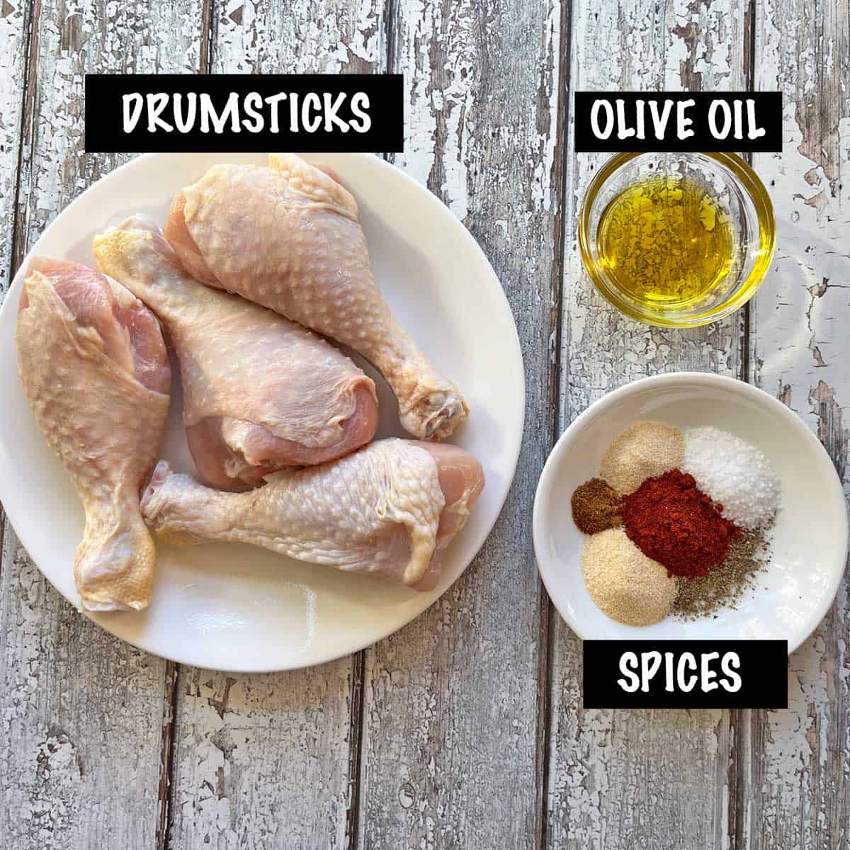 The ingredients needed for baked chicken drumsticks. 