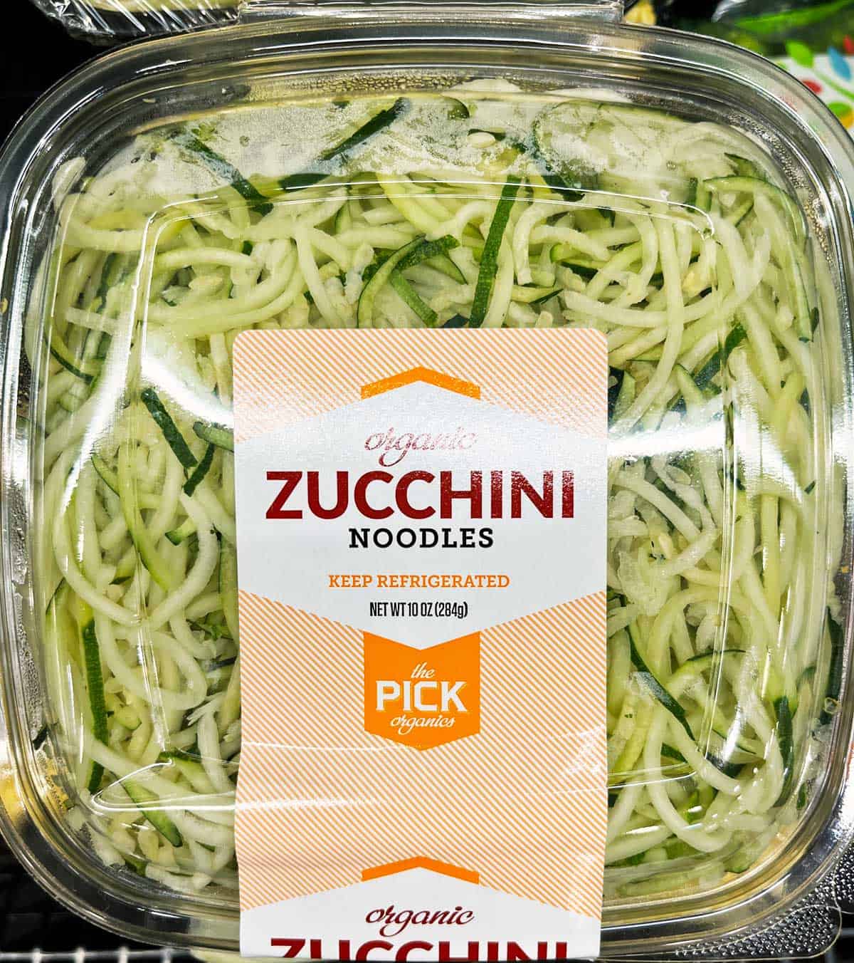 Packaged fresh zucchini spirals.
